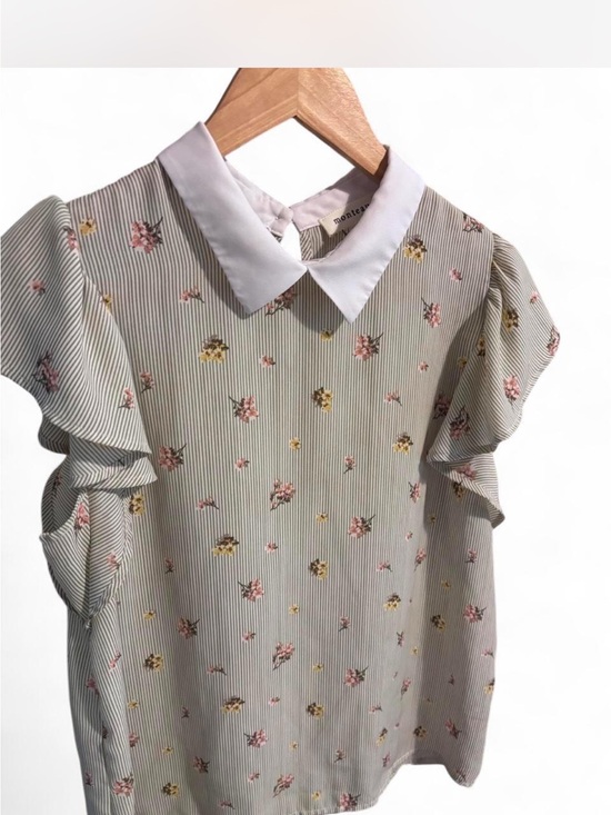 Monteau Tops - Monteau Women’s Floral Stripe Peter Pan Collar Top Cottagecore